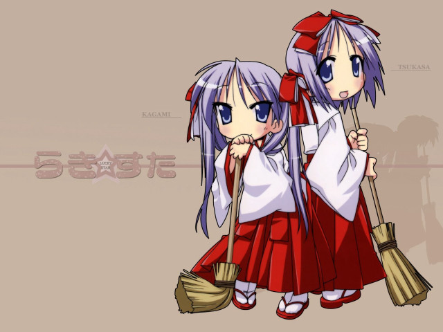 Anime sisters bamboo brooms hakama #2 free wallpaper for desktop - medium preview image