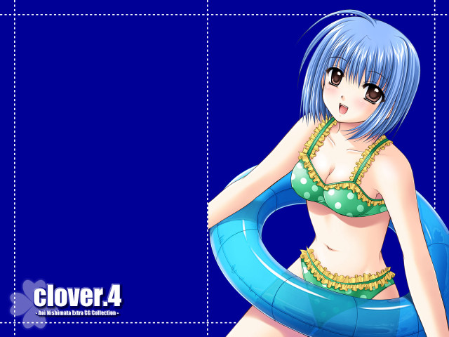 Cartoon girl bikini blue background free wallpaper for desktop - medium preview image