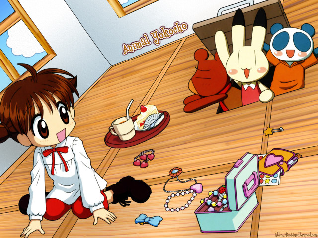 Cartoon girl sitting cake cat free wallpaper for desktop - medium preview image