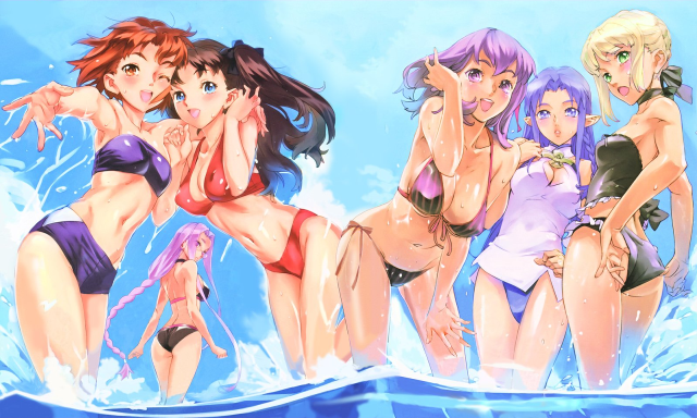 Anime water group women bathing free wallpaper for desktop - medium preview image