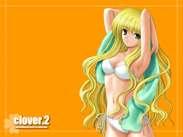 Cartoon girl blonde bikini yellow free wallpaper for desktop - medium preview image