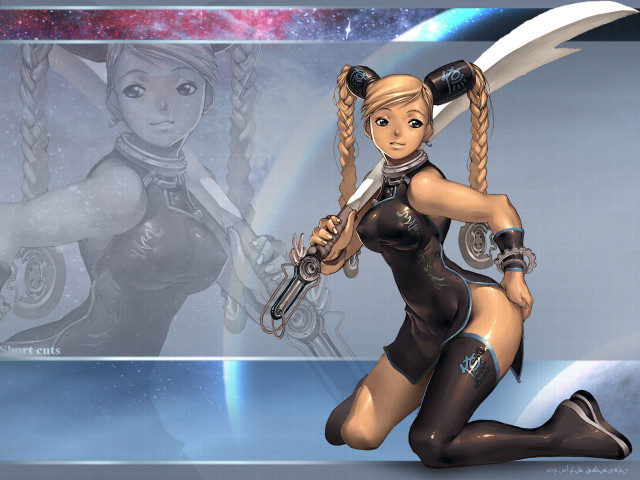 Woman gun sword space bravely free wallpaper for desktop - medium preview image