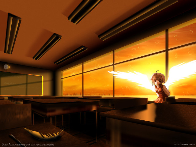 Girl classroom banana desk window free wallpaper for desktop - medium preview image