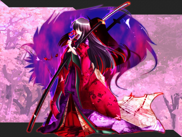 Red dress woman sword purple free wallpaper for desktop - medium preview image