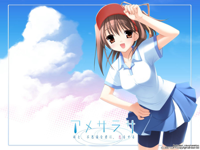 Girl blue dress red hat free wallpaper for desktop - medium preview image