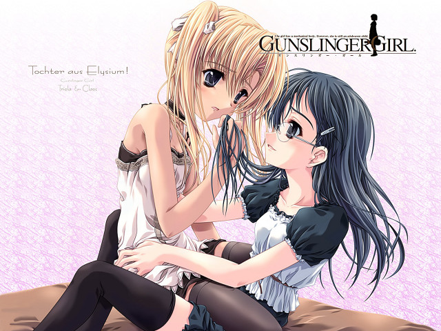 Anime girls kissing bed neo free wallpaper for desktop - medium preview image