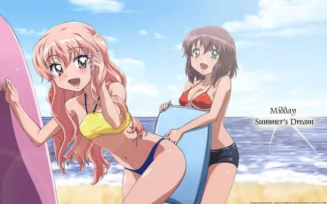 Beach bikinis surfboard anime women free wallpaper for desktop - medium preview image