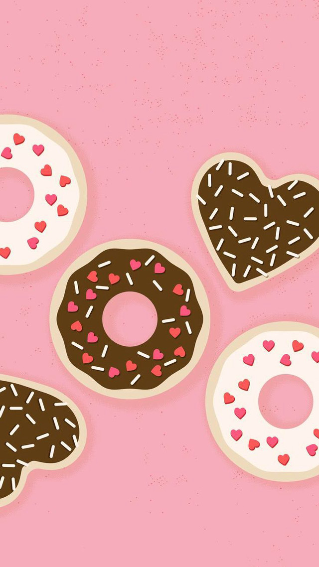 Pink background four donuts heart free wallpaper for mobile - medium preview image