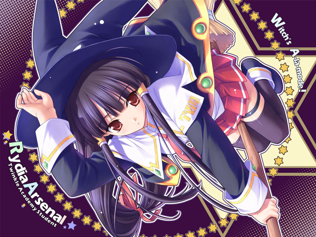 Witch girl flying broom hat free wallpaper for desktop - medium preview image