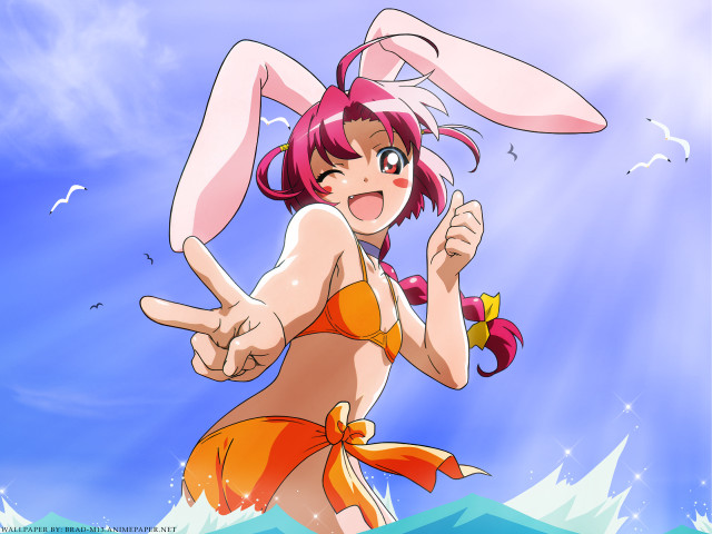 Bunny girl pink hair water free wallpaper for desktop - medium preview image