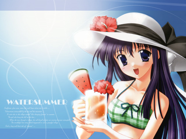 Girl hat drink watermelon summer free wallpaper for desktop - medium preview image