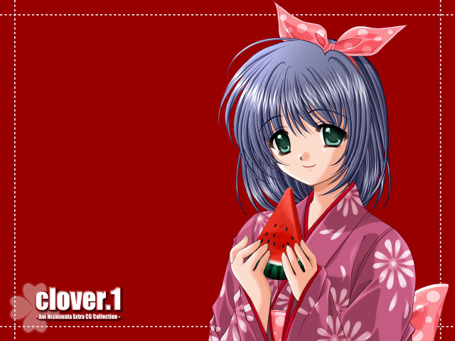 Girl kimono watermelon blue hair free wallpaper for desktop - medium preview image