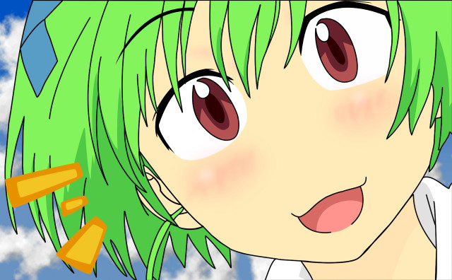 Cartoon girl green hair blue free wallpaper for desktop - medium preview image