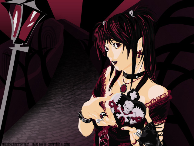 Gothic anime woman skull sword free wallpaper for desktop - medium preview image