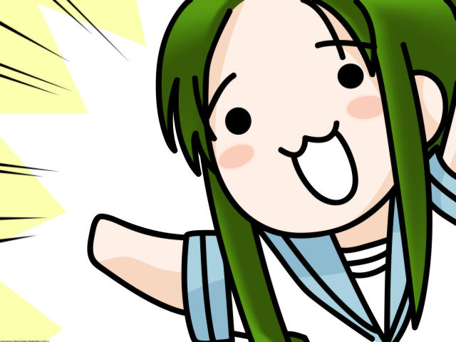 Cartoon girl green hair waving free wallpaper for desktop - medium preview image