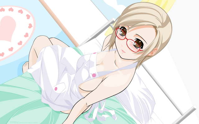 Chizuko blonde glasses bed heart free wallpaper for desktop - medium preview image