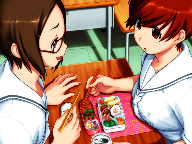 Two girls sushi eating school free wallpaper for desktop - medium preview image