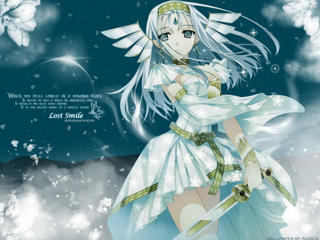 Woman white dress sword butterfly free wallpaper for desktop - medium preview image