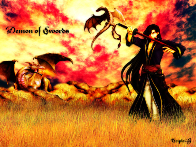 Woman sword dragon demon autumn free wallpaper for desktop - medium preview image