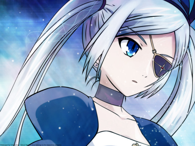 White haired anime girl blue free wallpaper for desktop - medium preview image