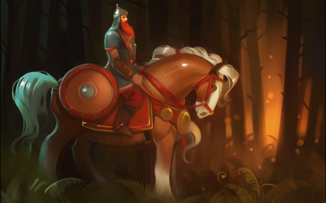 Man horse forest helmet sword free wallpaper for desktop - medium preview image