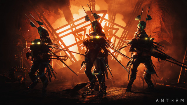 Futuristic suits fire building rubble free wallpaper for desktop - medium preview image