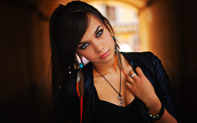 Gothic portrait blueeyes leatherjacket darkskin free wallpaper for desktop - medium preview image