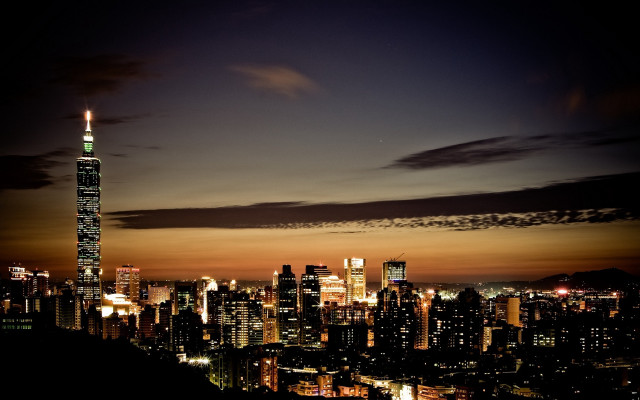 City skyline night tower lake free wallpaper for desktop - medium preview image