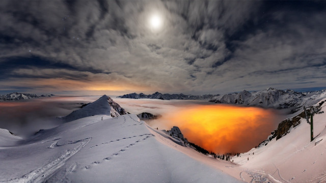 Snowy mountain orange light cloudy #2 free wallpaper for desktop - medium preview image