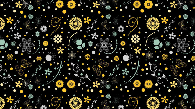 Black background yellow blue flowers free wallpaper for desktop - medium preview image