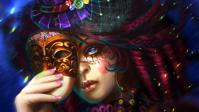 Woman mask phone colorful background free wallpaper for desktop - medium preview image