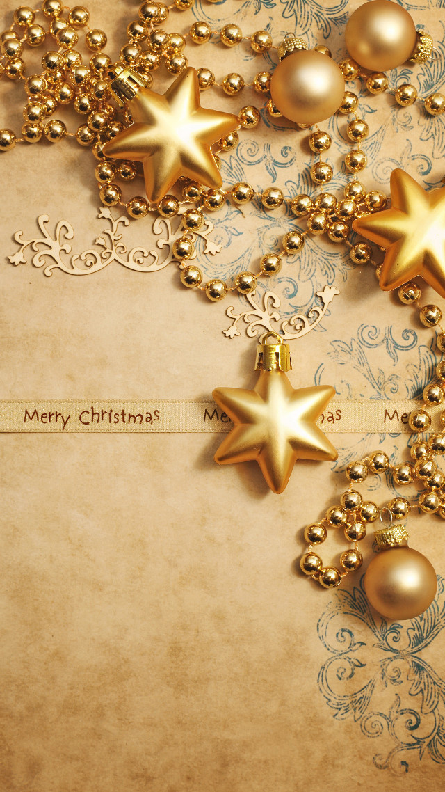 Christmas card gold stars ornaments free wallpaper for mobile - medium preview image
