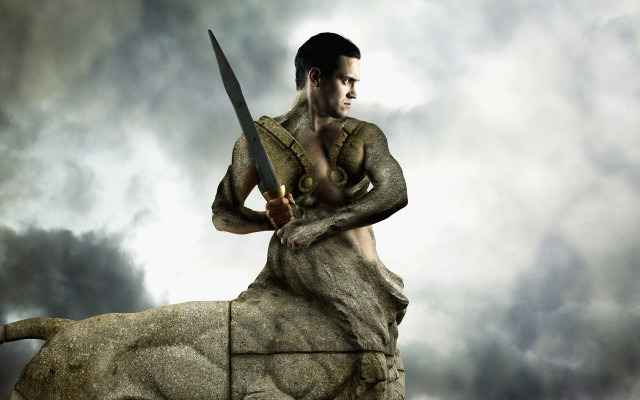 Heroic man lion statue sword free wallpaper for desktop - medium preview image