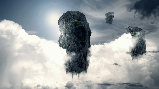 Floating rocks clouds sky sun free wallpaper for desktop - medium preview image