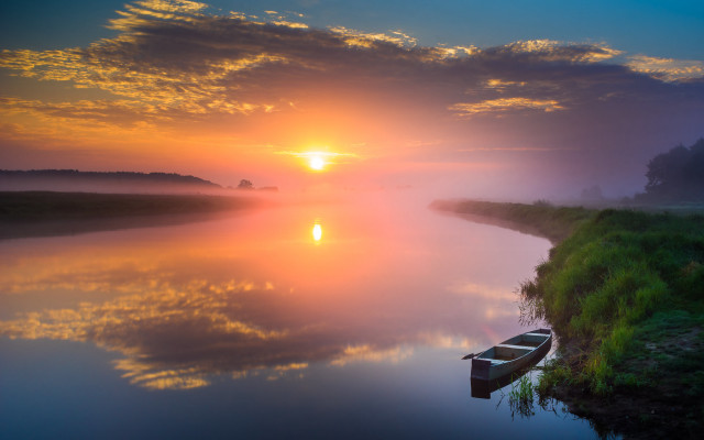 Boat water sunset foggy sky #3 free wallpaper for desktop - medium preview image