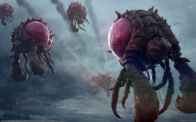 Floating creatures water droplets sky free wallpaper for desktop - medium preview image