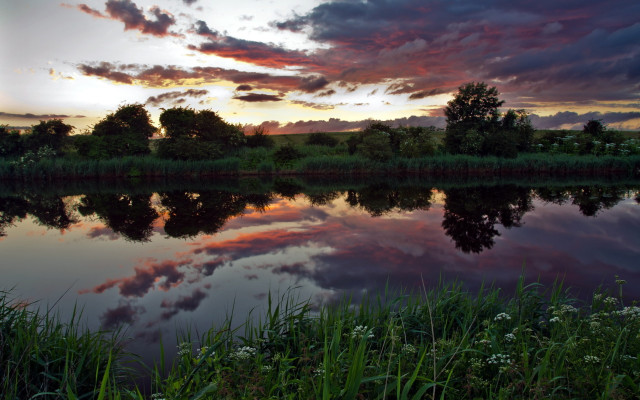 Lake sunset reflection trees clouds #2 free wallpaper for desktop - medium preview image