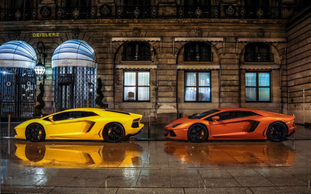 Orange sports cars rainy day #2 free wallpaper for desktop - medium preview image