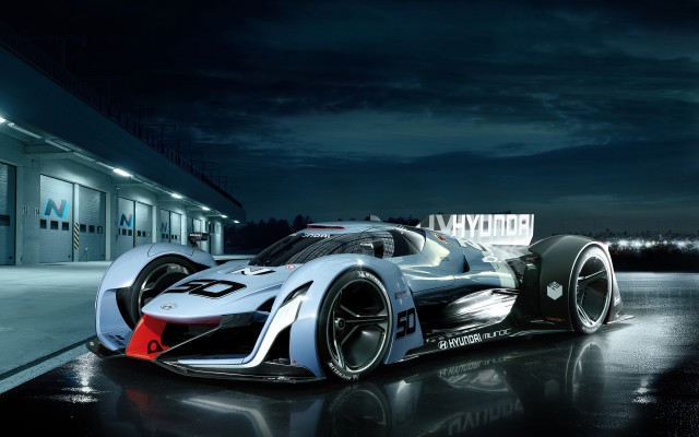 Silver race car night building free wallpaper for desktop - medium preview image