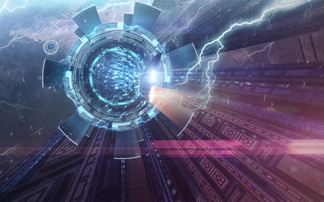 Futuristic lightning space station holography free wallpaper for desktop - medium preview image
