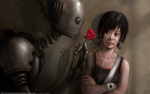 Woman robot rose fantasy cyberpunk free wallpaper for desktop - medium preview image