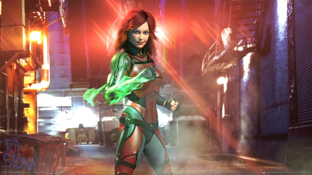 Futuristic suit woman alley neon free wallpaper for desktop - medium preview image