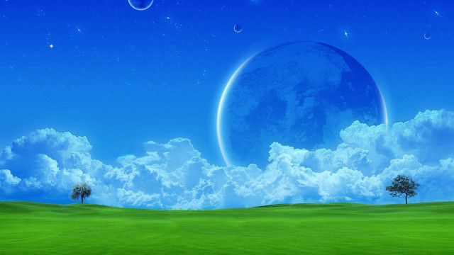 Blue planet night sky trees free wallpaper for desktop - medium preview image