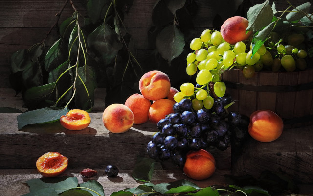 Fruit basket stilllife photorealism food free wallpaper for desktop - medium preview image