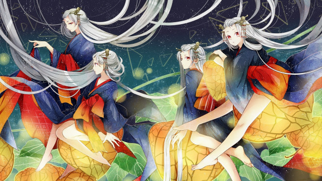 Leaves flowers stars moon kimono free wallpaper for desktop - medium preview image