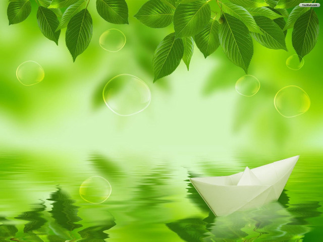 Paper boat lake leaves water free wallpaper for desktop - medium preview image