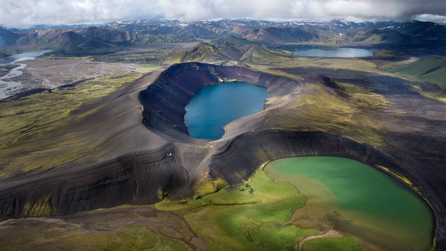 Large crater lake mountains clouds free wallpaper for desktop - medium preview image