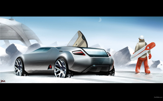 Car surfboard snow man digital free wallpaper for desktop - medium preview image