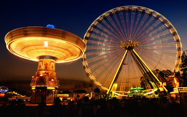 Ferris wheel carousel night cityscape free wallpaper for desktop - medium preview image