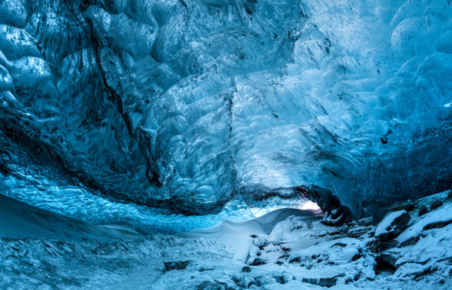 Ice cave light tunnel snow free wallpaper for desktop - medium preview image